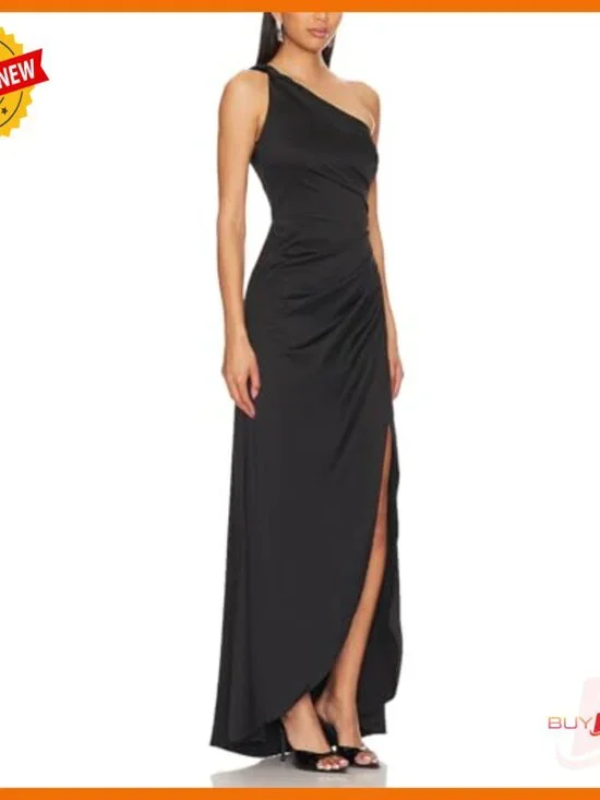 One Shoulder Ruched Maxi Dress Formal Cocktail Party Wedding Guest - Picture 2 of 6